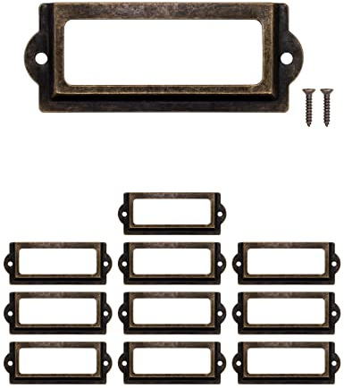 FUXXER 10x Etiketten-Fenster, Apotheker-Schränke, Kartei, Antikes Bronze Design, 83x33 mm