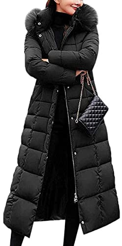 Onsoyours Femme Doudoune Longue Hiver Chaud Veste Matelassee Parka à Capuche Manteau Élégant Casual A Noir XXL