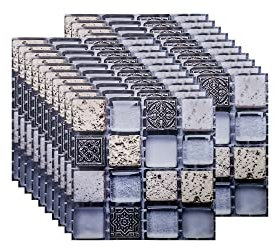 FBBULES 20PCS Fliesenaufkleber PVC, Fliesen Klebefolie Selbstklebend Wasserdicht Fliesensticker für Küche Badezimmer Fliesendekor Wandaufkleber Mosaikstil Grau (10x10 cm/4x4 Zoll)