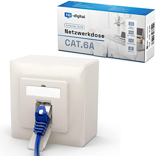 HB-DIGITAL 2x CAT 6a Netzwerkdose LAN Dose Universal Anschlussdose - 1x RJ45 Port - Aufputz/Unterputz Geschirmt EIA/TIA 568A&B 8P8C 1 Gigabit Ethernet Netzwerk – Reinweiß