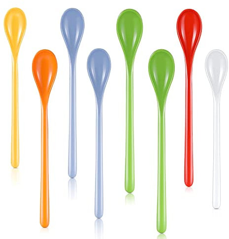 8 Stück Plastiklöffel Kunststoff-Kochlöffel, Kaffee-Rührlöffel, bunte Kunststoff-Kaffeelöffel, Rührlöffel mit langem Griff für Marmelade, Honig, Kaffee, Tee, Eis, 7,48 Zoll