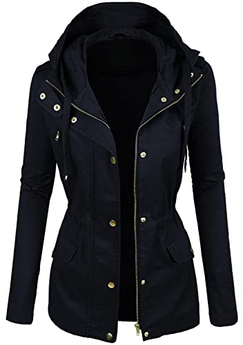 HASHOOB TRADING FZE Manteau Parka pour femmes, veste légère à capuche pour printemps et été, manteau d'extérieur, veste 100% coton (Marine, S)