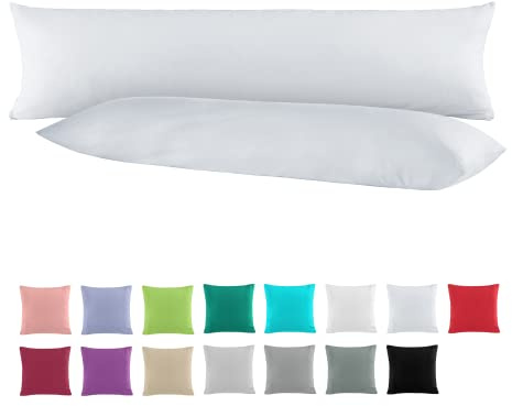 BaSaTex Baumwolle Renforcé Kissenbezug, 2er Pack, 40x145 cm, Silber | 100% Baumwolle, Öko_Tex Zertifiziert, Reißverschluss