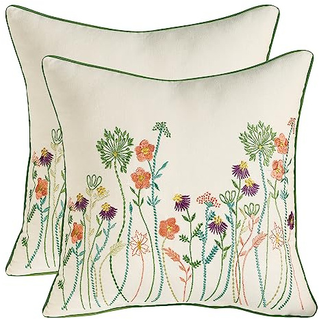 Tosleo 2 Stück Kissenbezug Stickerei 45 x 45 cm Frühling Sommer Rosa Blüten Dekorative Wurfkissenbezüge für Gartenlounge Sofa Dekokissen Wohnzimmer Schlafzimmer