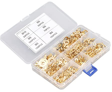 Uadme Ringkabelschuhe, 540 Stück Messing Kabelschuhe Set M3 M4 M5 M6 M8 M10 Ringösen Kabelschuh, Kabel Crimpende für Anschlusskabel Batterie Terminals