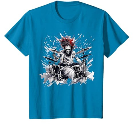 Skeleton Drummer Guy Rock And Roll Band Rock On Drum Kit T-Shirt