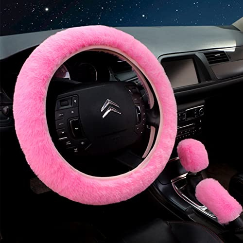 Couverture de Volant de Voiture, Housse de Volant de Voiture en Peluche, Housse de Volant d'hiver, Couvre Volant Voiture Caches, pour Volants d'un Diamètre de 38 cm, Rose