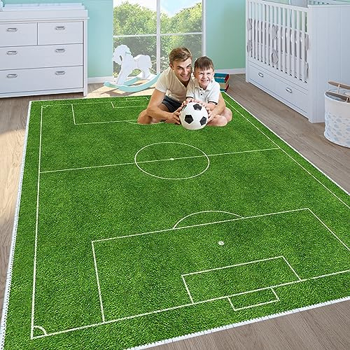 VHCLYBJU Kinderfußball Spielplatz Teppich - Junge Haushalt Kinderzimmer Spiel Teppich - Fußballfeld Dekorative Matte - Weich rutschfest (L, 160X230CM)