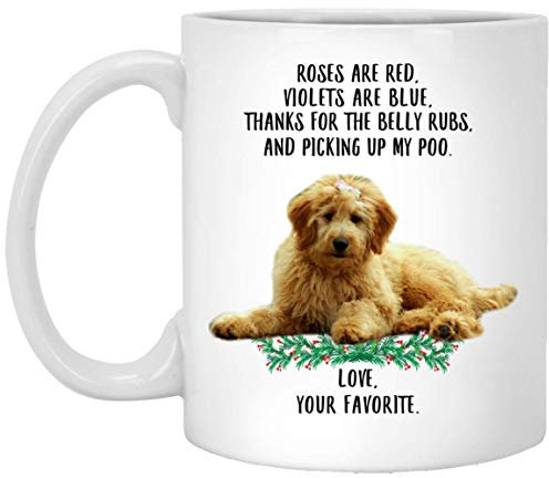 Kaffeebecher Spruch Für Tierliebhaber Goldendoodle Goldene Rosen Sind Rot Veilchen Sind Blauer Hund Weiß Weihnachtstasse Premium Bürotasse Lustig Keramik-Tasse Für Arbeit Geschenk Freunde 330Ml