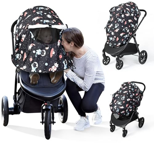 Orzbow Universal Sun Shade for Stroller, Detachable UPF 50+ Stroller Cover for Sun with See Through Mesh Window, Breathable Sunshade Cover - Stroller Canopy Extender, Baby UV Sun Protection, Cute Cat