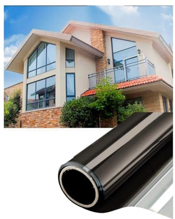One Way Window Film Privacy Film for Glass Windows, Static Cling Reflective Window Film Anti Uv, Mirror Window Tint Film Privacy for Home Office - Black Silver 44.5 * 200cm