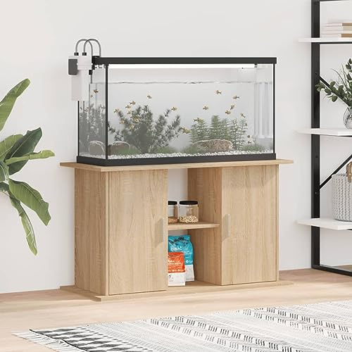Homgoday Aquariumständer mit Fächer und Ablagen Aquarienschrank Aquarium Unterschrank Aquarium Tisch Aquarienunterschrank Terrarium Schrank Sonoma-Eiche 101x41x58 cm Holzwerkstoff