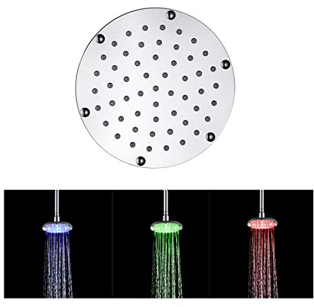 CLLBANT 6-Zoll-Regenduschkopf, runder LED-Regenduschkopf, Edelstahl, Fester Hochdruckduschkopf, verstopfungsfreie Silikondüsen, Temperatur, 3 Farbwechsel, Chrom-Finish/Grün (Grün)