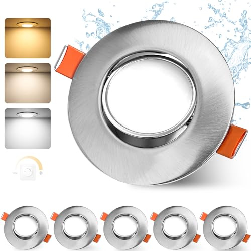 GeyouLux LED Einbaustrahler 230V Dimmbar 68-80mm IP44 Ultra Flach 6er Set | 4.9W LED Spots 3000K/4000K/6000K 45°Schwenkbar Deckenspots für Badezimmer Wohnzimmer Einbauleuchten Küche Spots Deckenleuchte