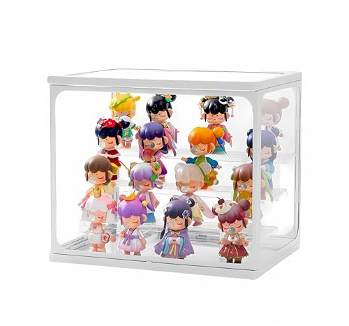 Tempered Glass Display Case for Collectibles Adjustable 4 Layer Hobby Display Case for Figures Next Level Updated Glass Display Case with Dustproof Design & Stackable Features