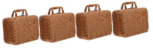Ciieeo Cesta De Picnic Portátil De 4 Piezas Cesta De Almacenamiento Rústica Cesta De Picnic Tejida Caja De Almacenamiento Tejida A Mano Maleta De Imitación De Ratán Contenedor De