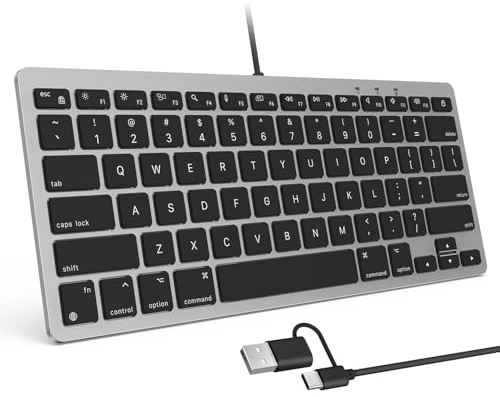 OMOTON Clavier filaire pour Mac avec double interface, angle de frappe confortable et connexion stable, compatible avec MacBook, iMac, Mac Mini, PC Gris