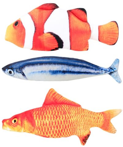 3 PCS Fisch Spielzeug für Katze Kitty Kätzchen Katze Interaktives， 18cm Realistische Plüsch Simulation Beißen Kissen Kauen Spielzeug für Katze Kitty Kätzchen