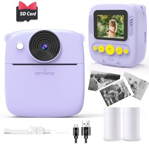 NUOTUN Appareil photo instantané pour enfants, avec impression de photos, écran HD de 2,0 pouces, zoom 8X, appareil photo numérique 1080P avec papier d'impression et carte, appareil photo pour enfant
