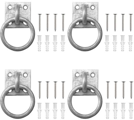 WUISOLQP 4 Stück Anbindering | Anbinden Pferd, Anbinden Pferd, Rinder, Anbindering verzinkt mit Anschraubplatte Ring für Anbindung Pferde Barrenring Anbindehaken Mounting Hook