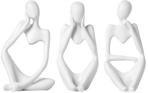 Qaestuan 3 Pièces Statues de Penseur, Sculptures de Style Abstrait, Statue Humaine Minimaliste Moderne, Personnes Abstraite Ornement Sculpture, Décorations de Salon, Salle à Manger et Bureau