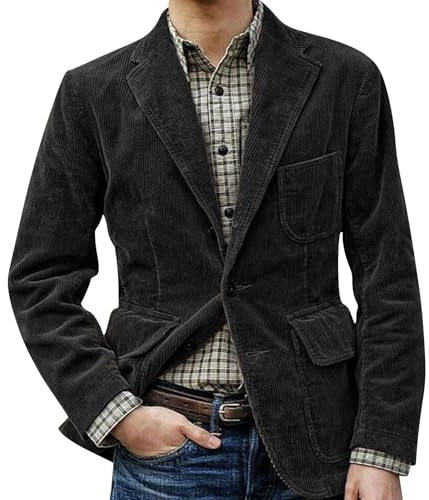 Men's Vintage Corduroy Lapel Jacket: Winter Corduroy Blazer Elegant Plain Cord Lapel Pocket Jacket Softshell Jacket with Chest Pocket Simple Casual Jacket for Weddings, Banquets, Proms