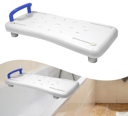 YRHome Chaise de baignoire 70 x 31 cm Planche pour personnes âgées, réglable pour baignoire et planche de douche, jusqu'à 150 kg avec poignée bleue