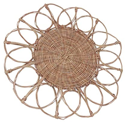PRETYZOOM Rattan Wandschmuck Rund Handgeflochten Dekorativ Blumenmotiv Hängend Für Innen Außen Wohnzimmer Garten Party Festtagsdeko
