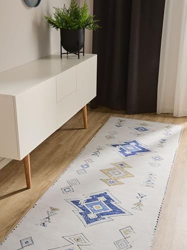 benuta Basic Waschbarer Teppich George - Beige/Multicolor 80x240 cm - Kunstfaser - Läufer & im Style: Kelim, Ethno-Style, Shabby Chic - Pflegeleicht für Wohnzimmer Schlafzimmer Flur