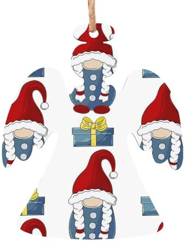 Weihnachtliche Holzornamente für Baumdekoration, skandinavische Zwerge, hängende Weihnachtsbaumschmuck, Kugel, Heimdekoration (Engelform)
