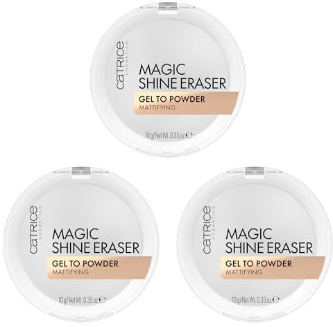 Catrice Magic Shine Eraser Gel To Powder, Nr. 010, Transparent, mattierend, porenverfeinernd, natürlich, für Mischhaut, vegan, ölfrei, ohne Parfüm, ohne Alkohol, 3er Pack (3x10g)