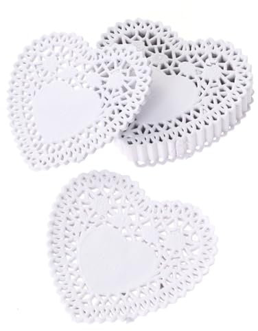 OKUMEYR 250stücke Herzförmige Tortenspitze Papierdeckchen Weiß Romantische Cake Paper Doilies Für Hochzeitstischdekoration Vielseitige Essbare Spitzenunterlagen Für Kuchen Und Basteln