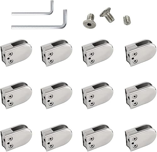Lot de 12 colliers de serrage réglables en acier inoxydable pour étagères en verre à dos plat de 8 x 12 mm dans la maison, le jardin et le balcon