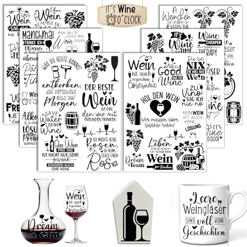 6 Stück A5 Rub On Sticker Folie Transferaufkleber Wein Deko | für Möbel, Glas, Holz, Scrapbooking & DIY Basteln