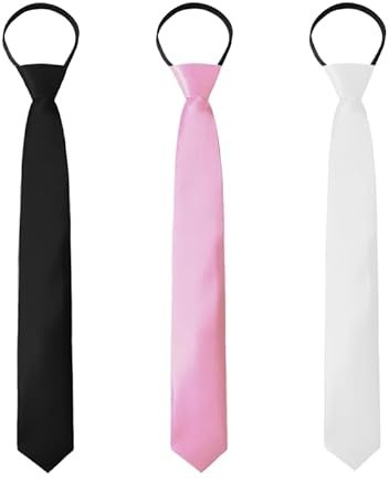 Luckyvestir Damen-Krawatte, vorgebunden, schwarz/rot, verstellbarer Reißverschluss, Damenkrawatte, Schwarz, Rosa, Weiß, 14.96 x 2.17