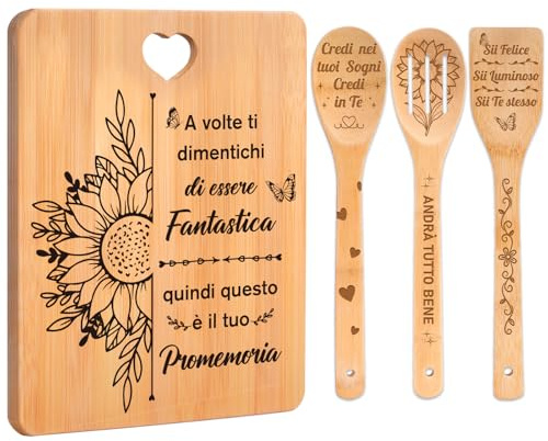 Regalo Donna - Tagliere di Bambù Set I Spiratore Con Incisione a Forma di Girasole, Regalo Festa Della Donna, Regali Positiva per Migliori | Amica | Colleghe | Adolescenti | Compleanno.