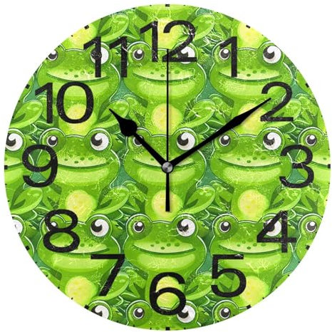 Kutsu Scale Cartoon Frogs Wall Clock Silent Non Ticking, Battery Operated Round Clock 10 Inch for Home Bedroom Living Room Kitchen Office School Classroom, Black