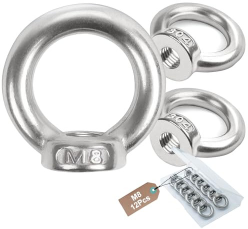 12 dadi ad anello M8, vite ad anello in acciaio inox 304, dado a occhio interno, occhielli ad anello, dado occhiello, accessori per il fissaggio di vasi di fiori sospesi, supporto per altalena