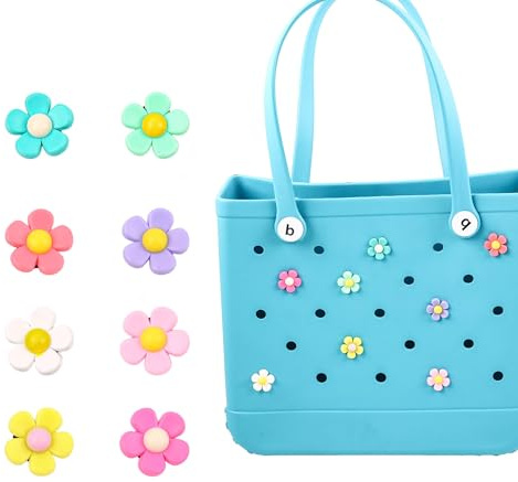 8 Stück Blumen Zubehör für Strandtasche, Charms für Bogg Bag Zubehör, Kompatibel mit Bogg Bag & Simply Southern, DIY charms, anstecker blumen taschenanhänger, Strandtaschen Accessoires für Damen
