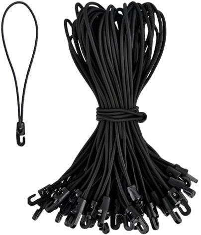 25 Pcs Bungee Cords with Hooks, 10 Inch Elastic Short Bungee Ropes, Tarpaulin Hooks for Camping Tarp, Tents, Canopy and Fixings