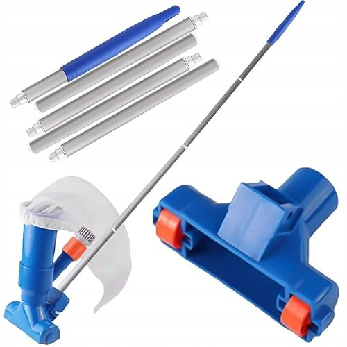 KRUMAD Aspiradora de piscina con barra telescópica, aspiradora de mano Denny con bolsa de filtro para piscina, para la limpieza del fondo de la piscina y los ojales de agua, accesorios de piscina