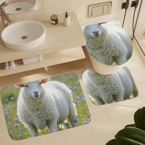 3 Piezas Juego De Alfombra De Baño Oveja 3 Alfombrillas De Baño Decorar Antideslizantes Alfombras De Cama, para Dormitorio, Cocina, Bathroom