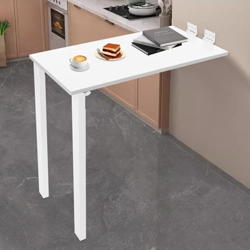 DSYOGX Klappbarer Wand Esstisch, Wandmontierter Klapptisch mit Zwei Tischbeine, Platzsparender Wandklapptisch, Bis von 60kg, 75x40x74cm (Weiß)