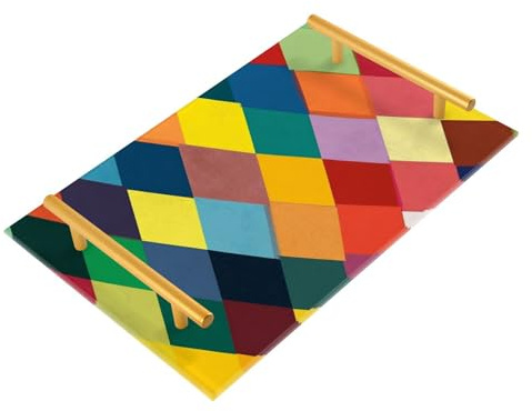 Hevron - Bandeja de transporte decorativa colorida con asas, mesa de café, bandeja de servir para joyas, perfumes, restaurantes, servir charola para comida