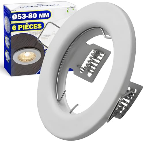 MONTERAL 6 Piezas Marco Foco Empotrable LED Techo Ø 53-80 mm Color Blanco | Marco Techo Empotrable para Bombillas GU10 Max 50W - Cuerpo de Acero - Garantía de 10 Años - MONTERAL