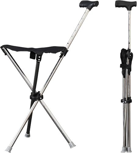 Btstil Bastone da passeggio con sedile, 80 – 90 cm, regolabile in altezza, pieghevole, con seduta per anziani, viaggi all'aperto, campeggio, portata 150 kg