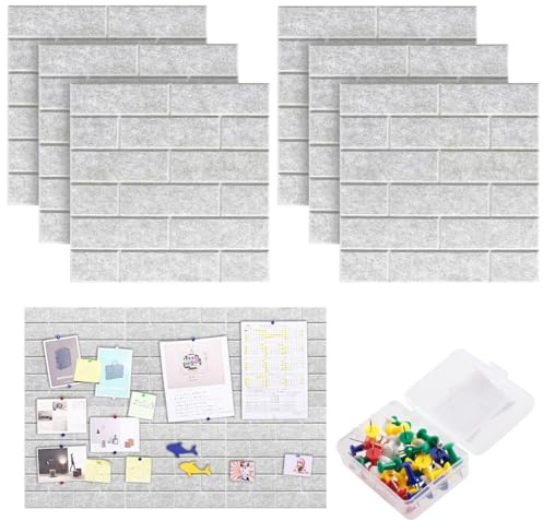 6 stycken stora filtanslagstavlor, självhäftande, 30 x 30 cm filt väggplattor med 35 tryckstift, filtbräda, memotavlor, korkskiva, väggdekoration, bulletin, bräda för kontor, kök, hus, skola, foton