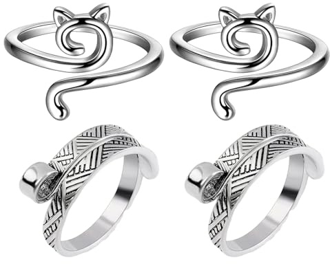Anelli per uncinetto – 4/6/8 pezzi anelli geometrici a forma di gatto, anello di tensione per maglieria, anello di tensione per uncinetto, antiscivolo, regolabile, adorabile filato per uncinetto