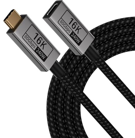 UPPDEFFST 2M Alargador Cable USB-C Macho a Hembra Compatible con Thunderbolt 5, 80 Gbps Transmisión de datos,240W Carga rápida,16K@60Hz y 8K@120Hz Vídeo para Monitor/SSD/Docking/Laptop