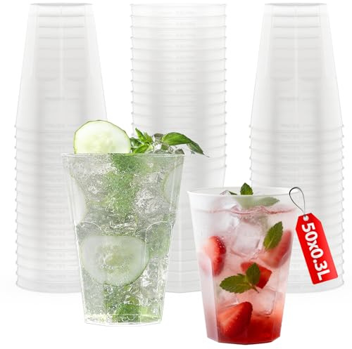 AOLUXLM 50 Partybecher Set, Wiederverwendbar, Plastikbecher, 300ml/10oz, Polypropylen, Bruchsicher, Spülmaschinenfeste, Trinkbecher für Events, Partys, Gastronomie, Geburtstagsfeiern, Hochzeit